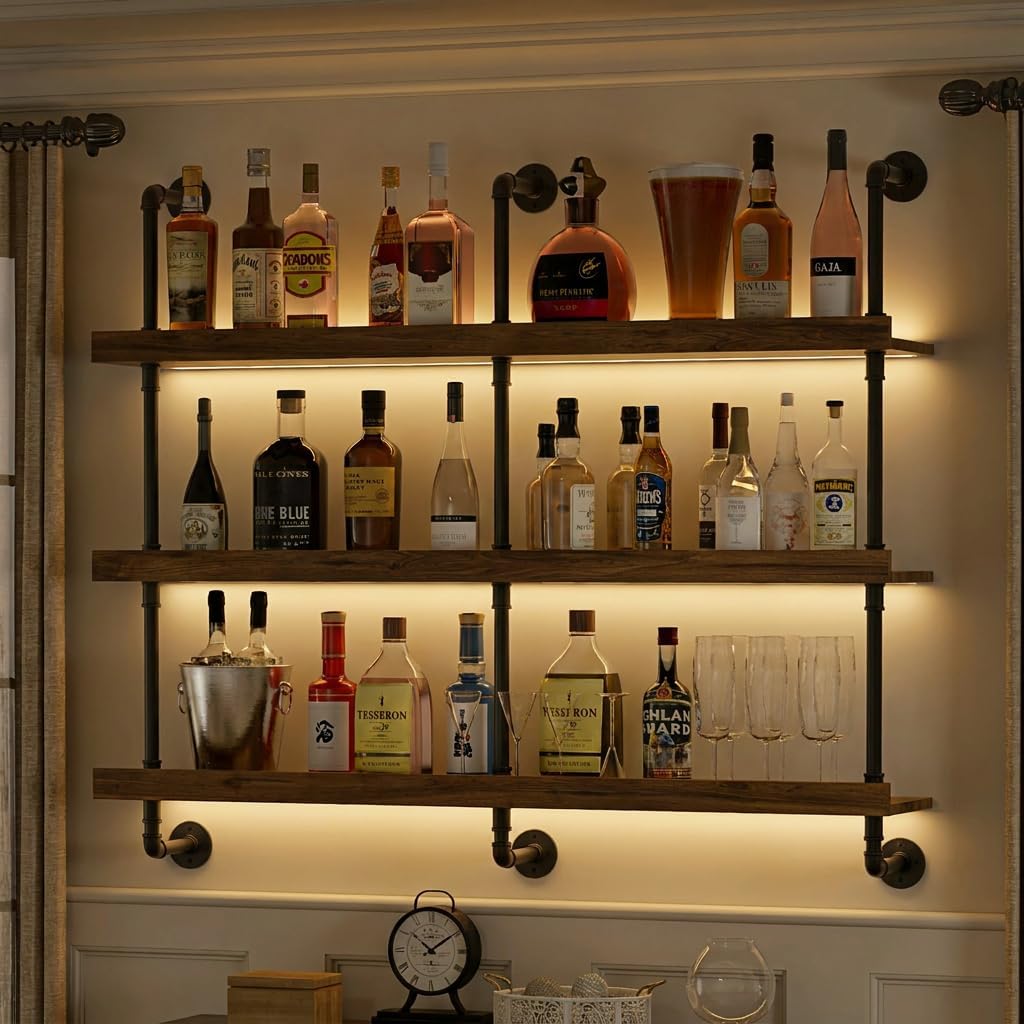 Kitchen Decor Lighting - 벽걸이식 LED 조명 와인랙 3단 플로팅