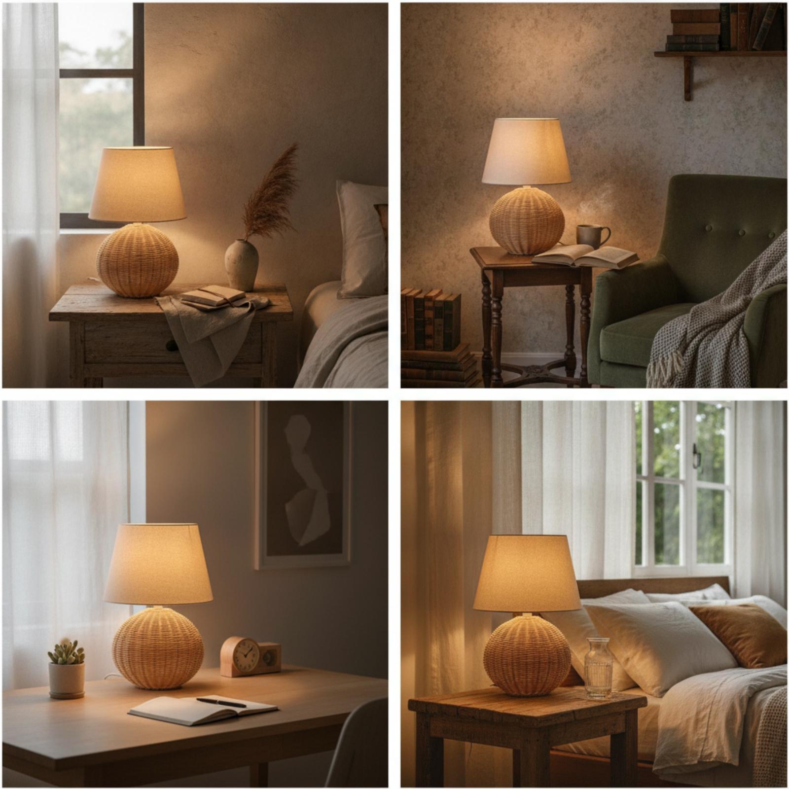 침실 및 거실용 침대 옆 램프, 라탄 베이스 패브릭 갓 - Lighting Decor Bedroom 리뷰 및 가격