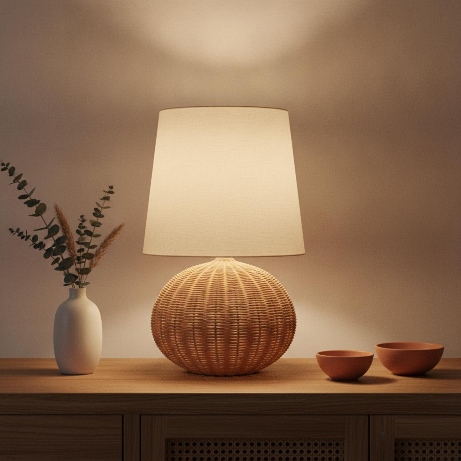 침실 및 거실용 침대 옆 램프, 라탄 베이스 패브릭 갓 - Lighting Decor Bedroom 리뷰 및 가격