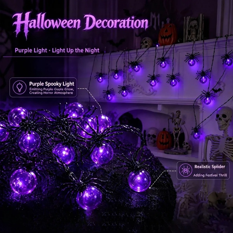 배터리로 작동하는 거미 모양 LED 스트링 조명, 마당 - Lighting Decoration Outdoor 리뷰 및 가격