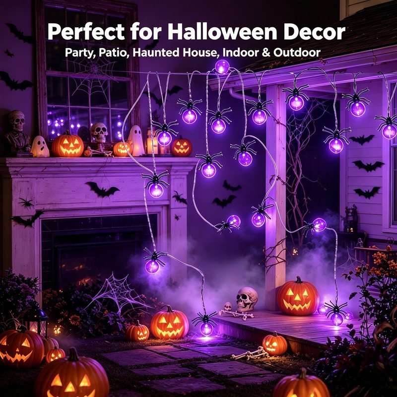 배터리로 작동하는 거미 모양 LED 스트링 조명, 마당 - Lighting Decoration Outdoor 리뷰 및 가격
