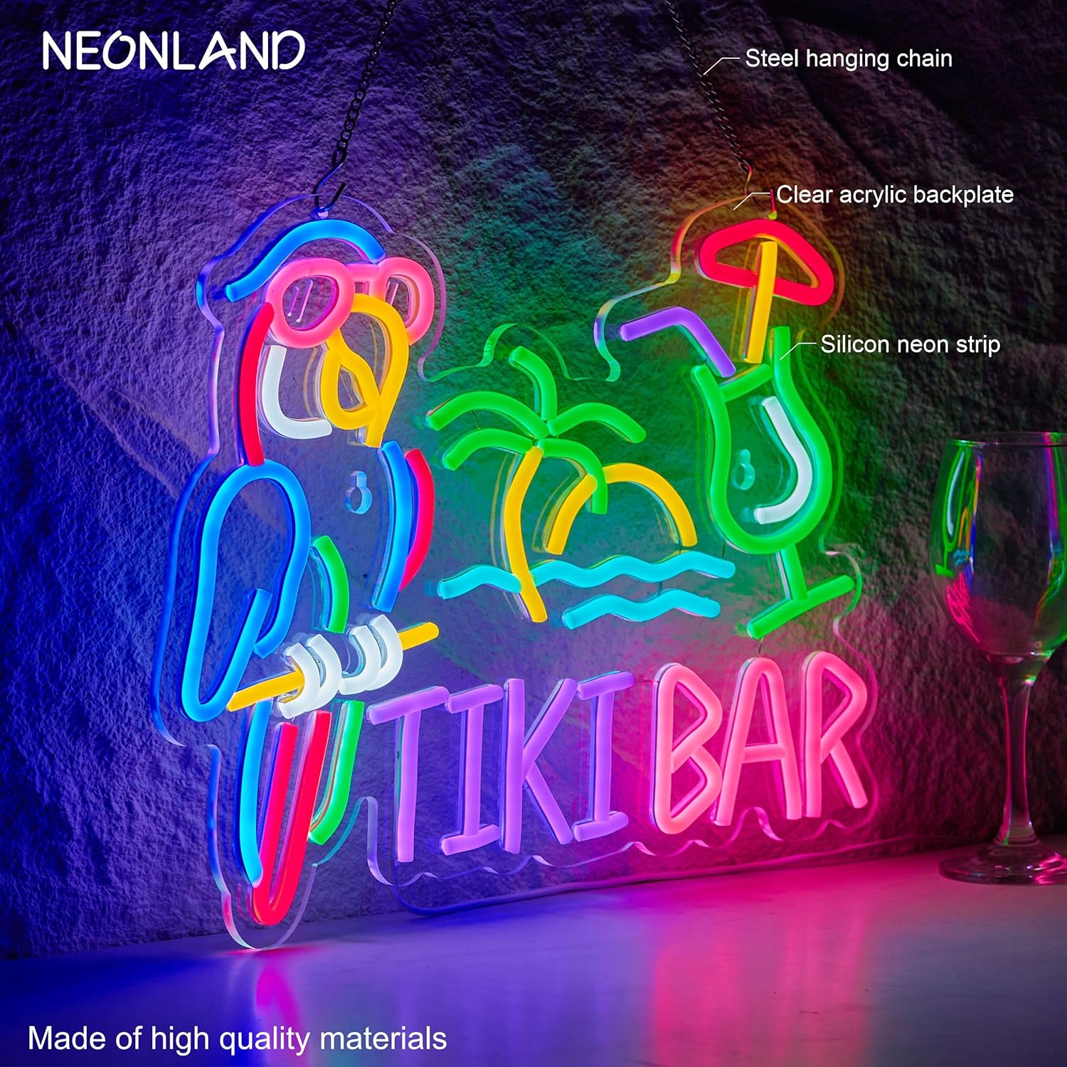 티키 바 앵무새 야자수 네온사인 비즈니스 아트 벽 조명 - Led Lighting Wall Decor 리뷰 및 가격