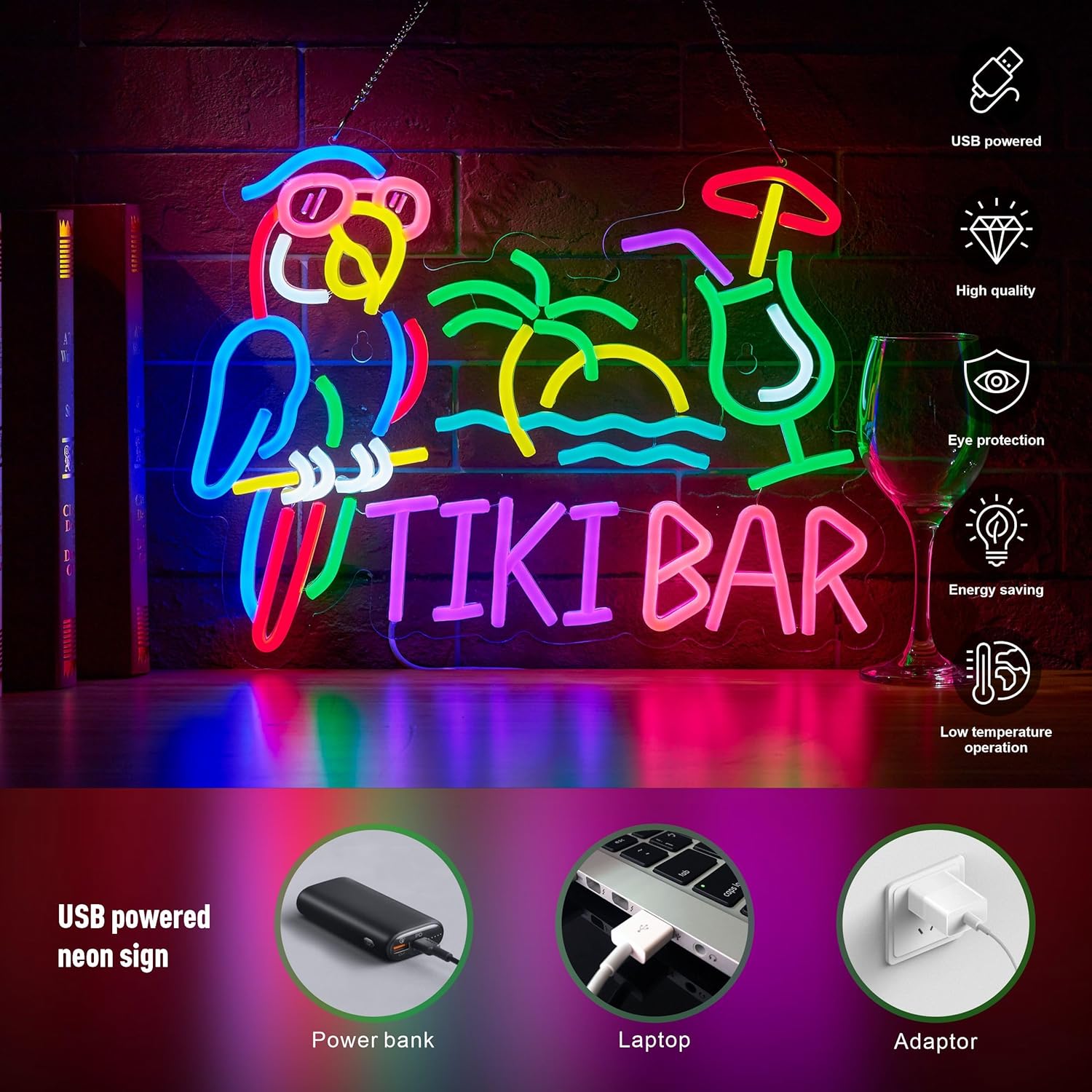 티키 바 앵무새 야자수 네온사인 비즈니스 아트 벽 조명 - Led Lighting Wall Decor 리뷰 및 가격