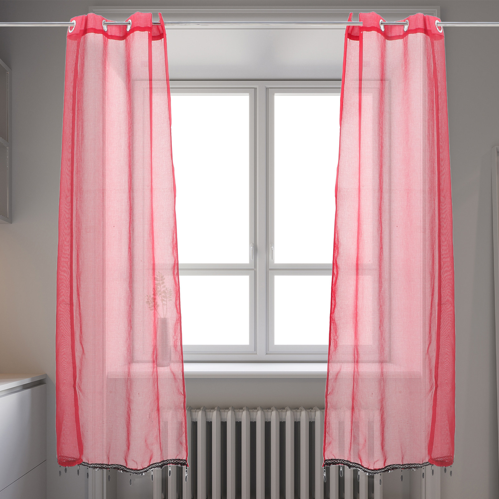 2Pcs 쉬어 크리스마스 커튼 레드 홀리데이 쉬어 윈도 - Kitchen Decor Lighting 리뷰 및 가격